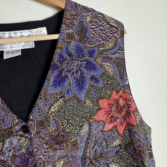 vtg Class by Just Class Vest Womens Large Multicolor Floral Batik Beaded Button - Picture 5 of 9
